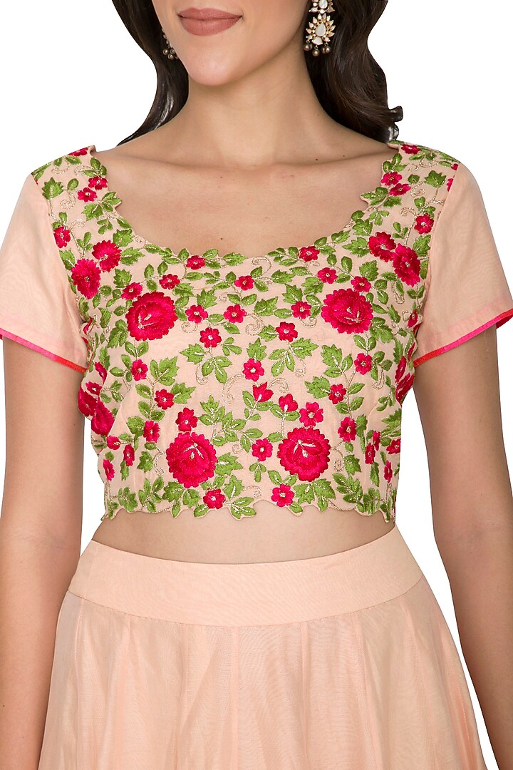Blush Pink Embroidered Blouse With Skirt by Shalini Dokania at Pernia's Pop Up Shop