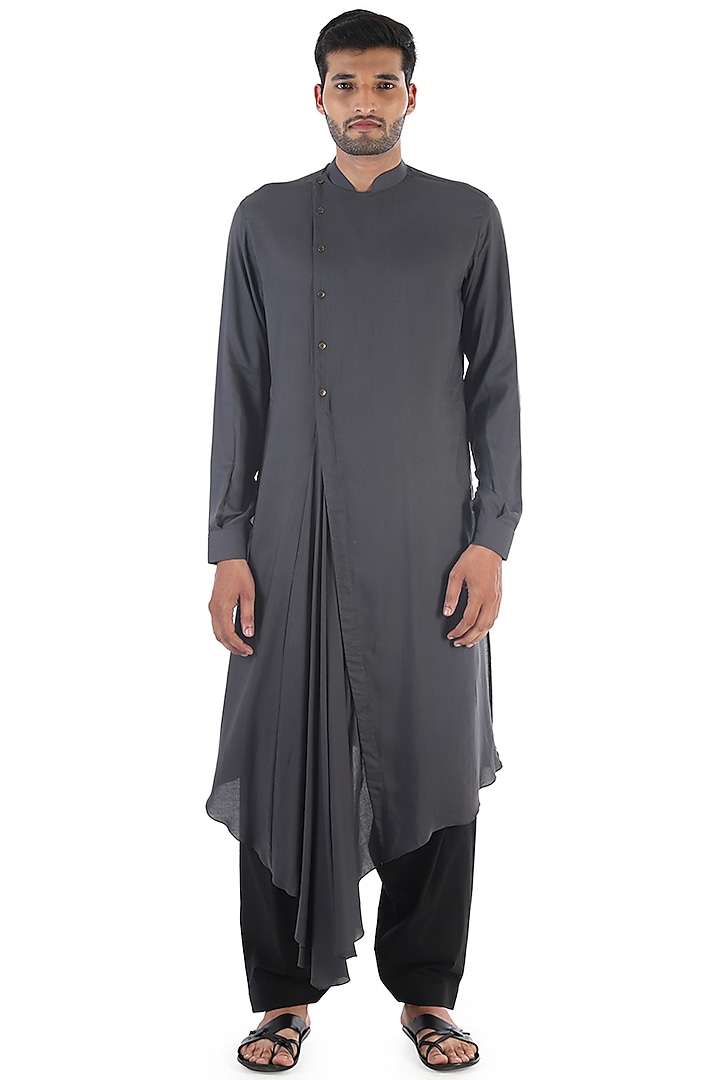 Grey Draped Kurta by Sadan Pande Men at Pernia's Pop Up Shop