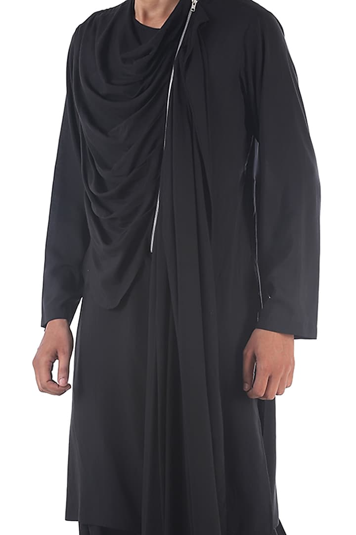 Black Cowl Draped Kurta by Sadan Pande Men at Pernia's Pop Up Shop
