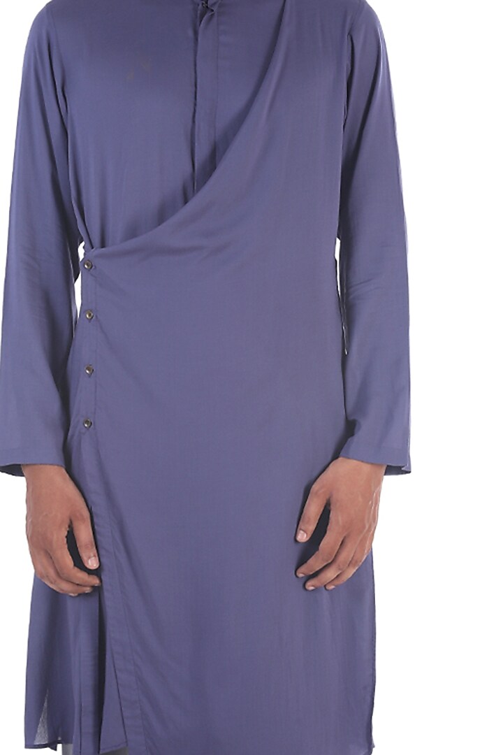 Cobalt Blue Draped Kurta by Sadan Pande Men at Pernia's Pop Up Shop