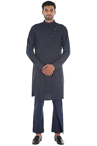 Grey Draped Cotton Kurta by Sadan Pande Men