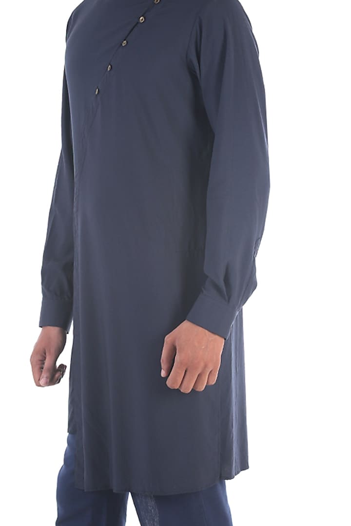 Grey Draped Cotton Kurta by Sadan Pande Men at Pernia's Pop Up Shop