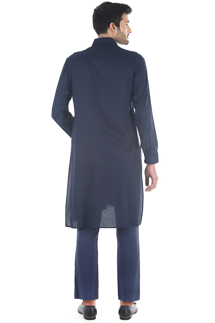 Navy Blue Draped Kurta  by Sadan Pande Men at Pernia's Pop Up Shop