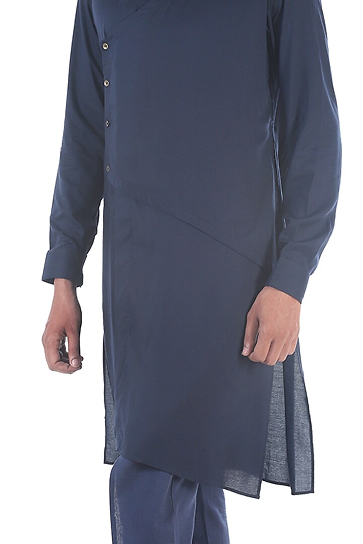 Navy Blue Draped Kurta  by Sadan Pande Men at Pernia's Pop Up Shop