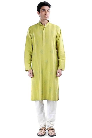 Light Green Kurta Set With Pintucks by Sadan Pande Men