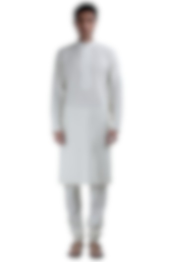 White Embroidered Kurta Set by Sadan Pande Men