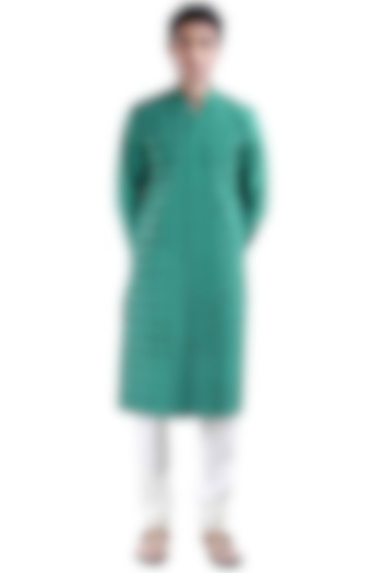 Blue Kurta Set With Space Tucks by Sadan Pande Men