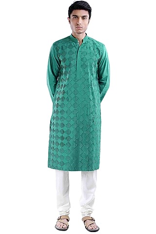 Blue Kurta Set With Space Tucks by Sadan Pande Men