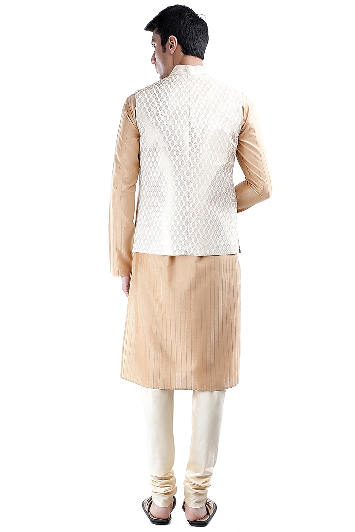 Peach Brocade Silk Jacket by Sadan Pande Men at Pernia's Pop Up Shop