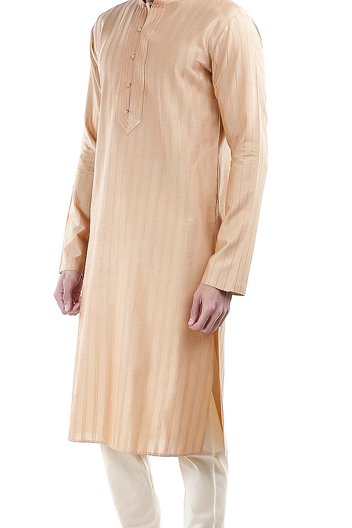 Peach Embroidered Kurta Set by Sadan Pande Men at Pernia's Pop Up Shop