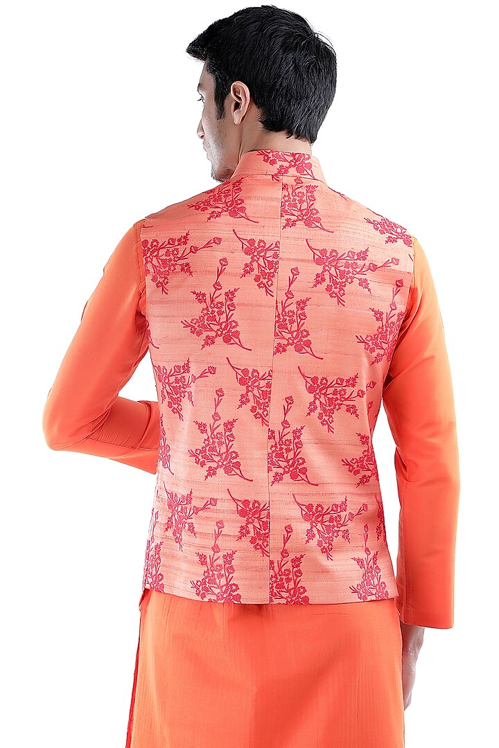 Red Embroidered Asymmetric Jacket by Sadan Pande Men at Pernia's Pop Up Shop
