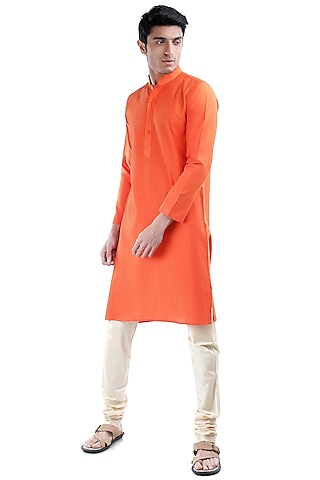 Red Embroidered Kurta Set by Sadan Pande Men