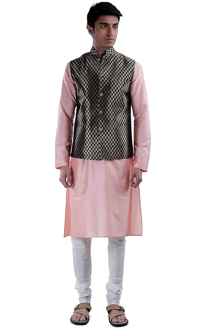 Pink Self Weaved Jacket by Sadan Pande Men