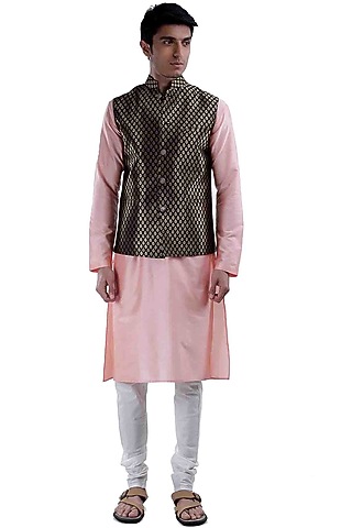 Pink Self Weaved Jacket by Sadan Pande Men