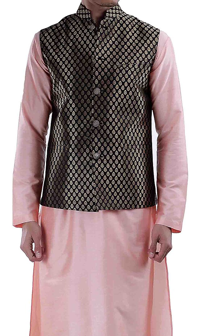 Pink Self Weaved Jacket by Sadan Pande Men at Pernia's Pop Up Shop