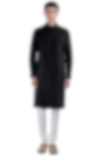 Black Kurta Set With Pintucks by Sadan Pande Men