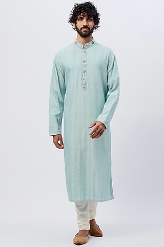 Pale Blue Embroidered Kurta by SHIRRIN DESIGN CO. MEN