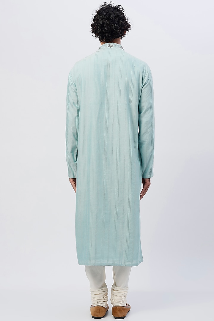 Pale Blue Embroidered Kurta by SHIRRIN DESIGN CO. MEN at Pernia's Pop Up Shop