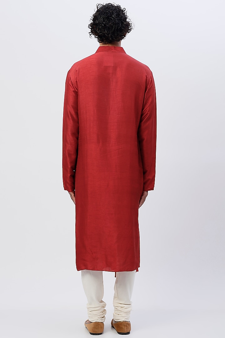 Maroon Cotton Draped Kurta by SHIRRIN DESIGN CO. MEN at Pernia's Pop Up Shop