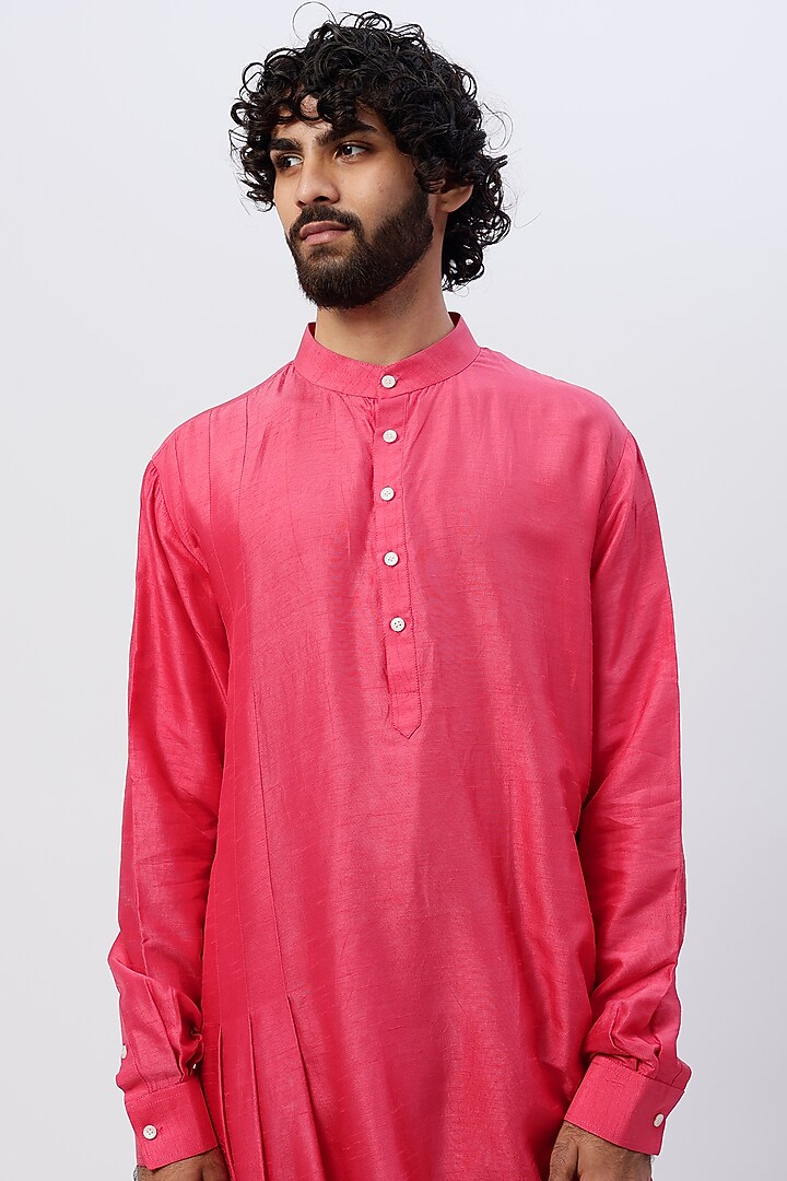 Deep Pink Cotton Draped Kurta by SHIRRIN DESIGN CO. MEN at Pernia's Pop Up Shop