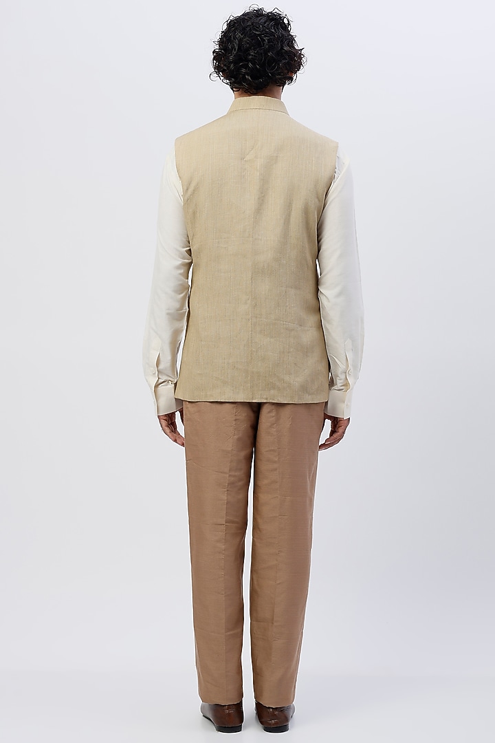 Beige Poly Bundi Jacket With Pant Set by SHIRRIN DESIGN CO. MEN at Pernia's Pop Up Shop