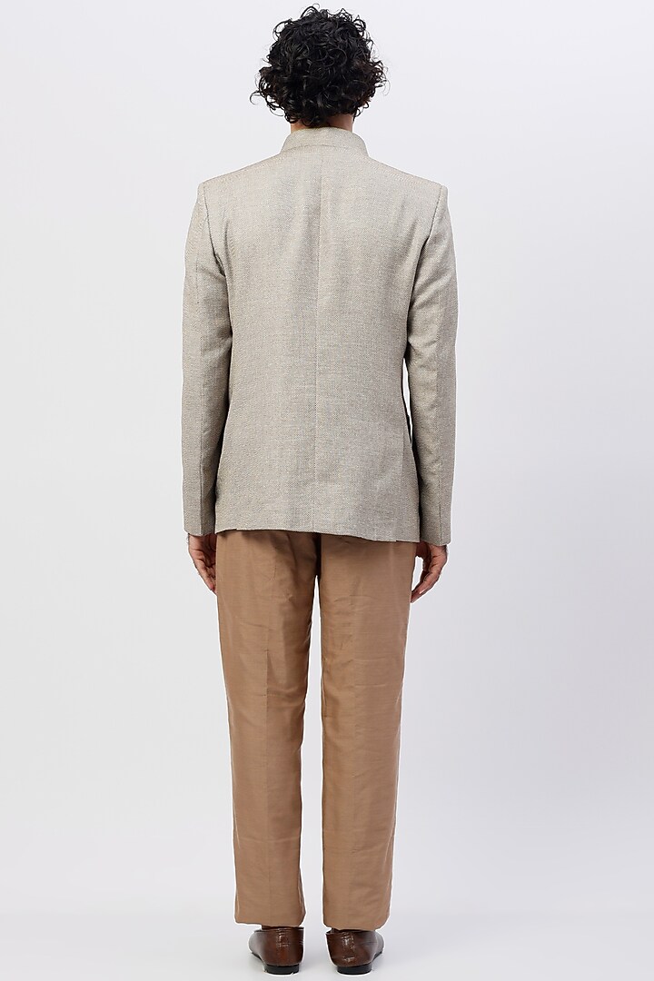 Grey Silk Jodhpuri Jacket by SHIRRIN DESIGN CO. MEN at Pernia's Pop Up Shop