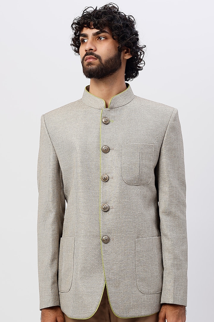 Grey Silk Jodhpuri Jacket by SHIRRIN DESIGN CO. MEN at Pernia's Pop Up Shop