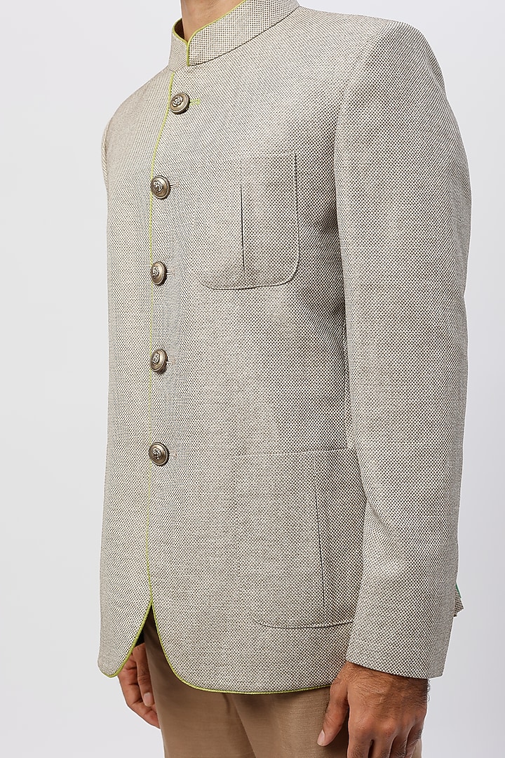 Grey Silk Jodhpuri Jacket by SHIRRIN DESIGN CO. MEN at Pernia's Pop Up Shop