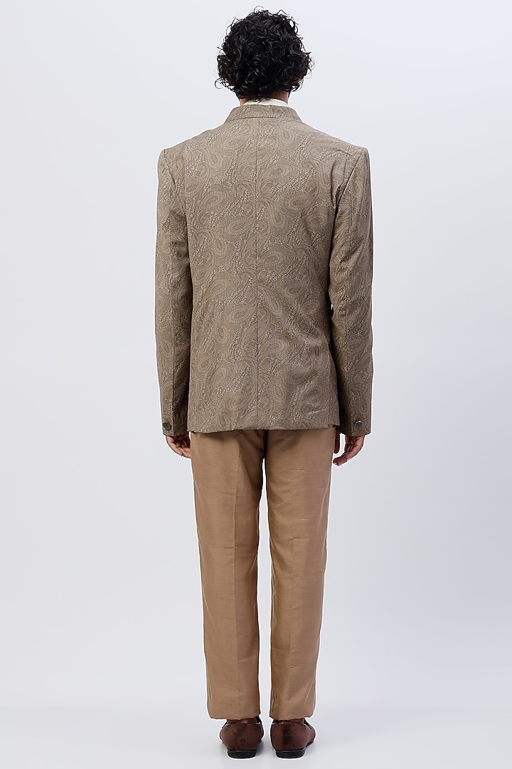 Brown Beige Printed Blazer by SHIRRIN DESIGN CO. MEN at Pernia's Pop Up Shop