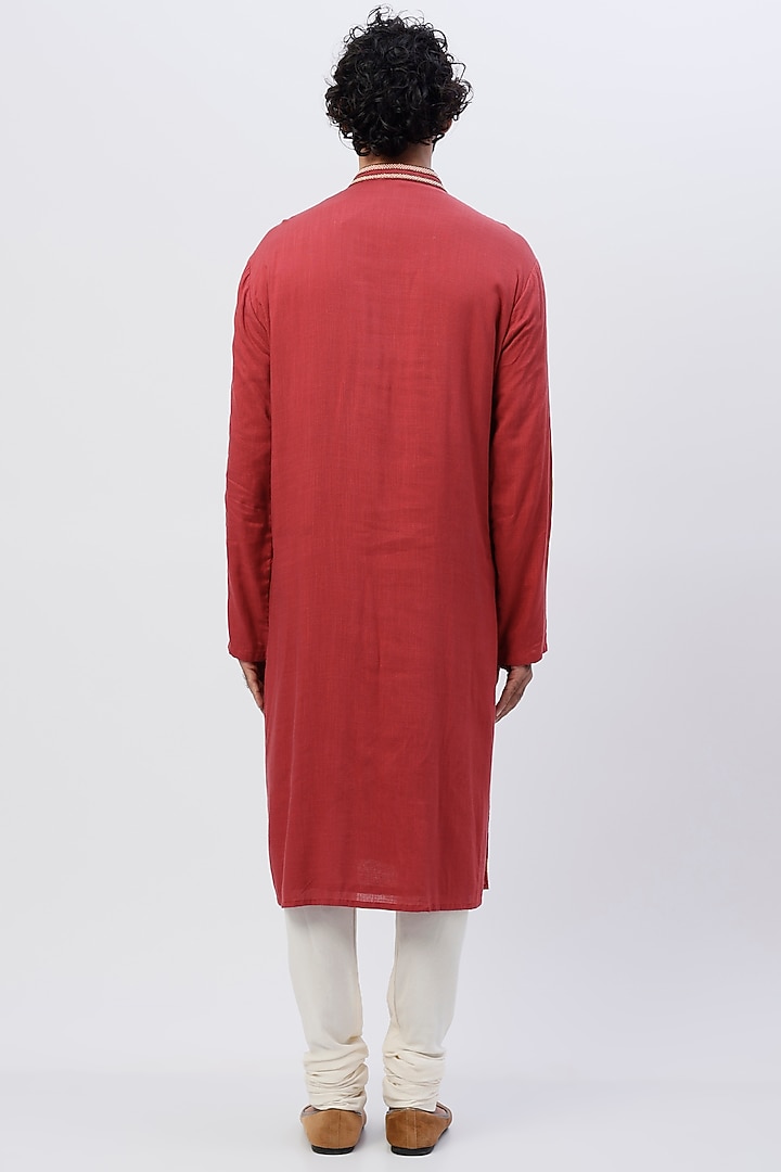 Maroon Silk Kurta by SHIRRIN DESIGN CO. MEN at Pernia's Pop Up Shop
