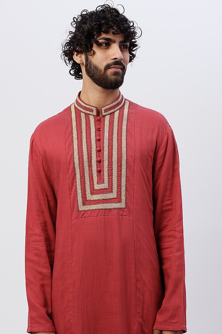 Maroon Silk Kurta by SHIRRIN DESIGN CO. MEN at Pernia's Pop Up Shop
