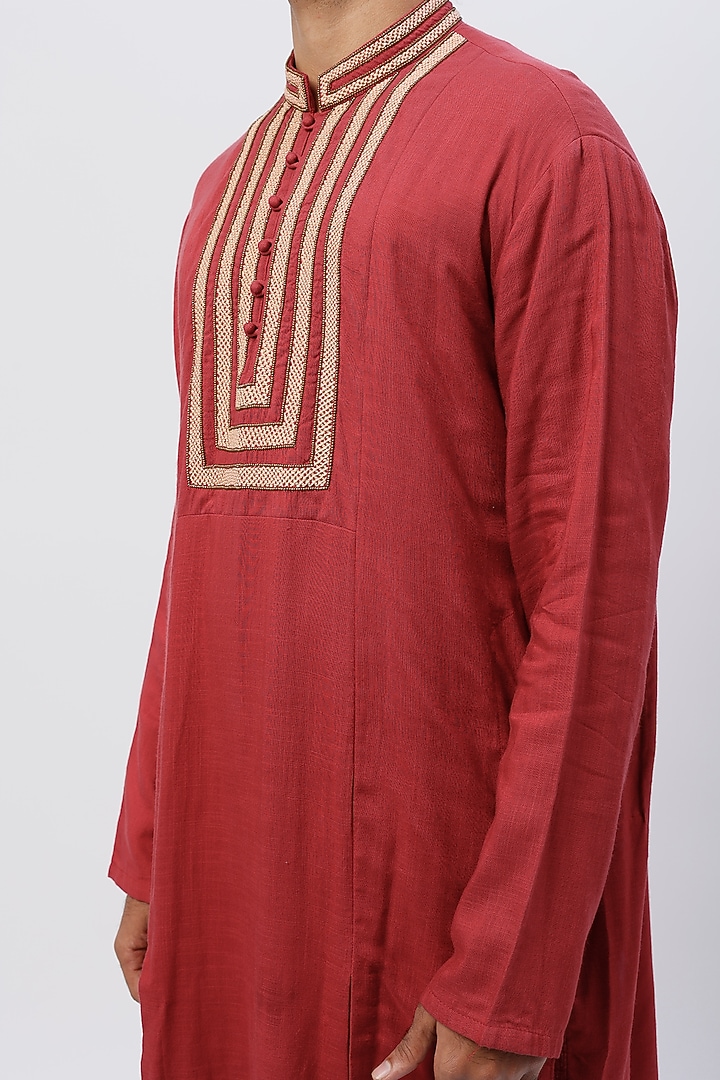 Maroon Silk Kurta by SHIRRIN DESIGN CO. MEN at Pernia's Pop Up Shop