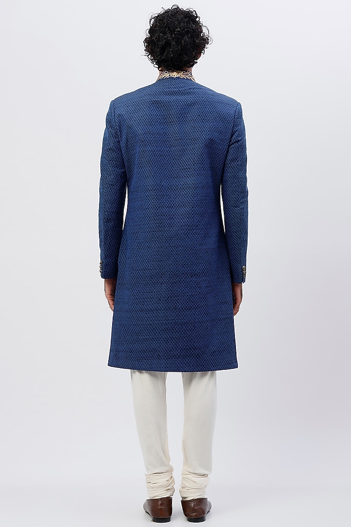 Royal Blue Embroidered Wedding Sherwani by SHIRRIN DESIGN CO. MEN at Pernia's Pop Up Shop