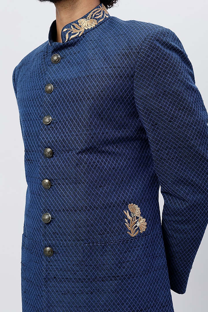 Royal Blue Embroidered Wedding Sherwani by SHIRRIN DESIGN CO. MEN at Pernia's Pop Up Shop