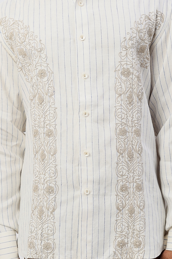 White Printed & Embroidered Party Wear Shirt by SHIRRIN DESIGN CO. MEN at Pernia's Pop Up Shop
