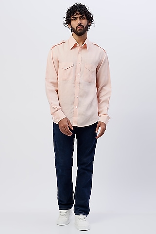 Peach Linen Shirt by SHIRRIN DESIGN CO. MEN