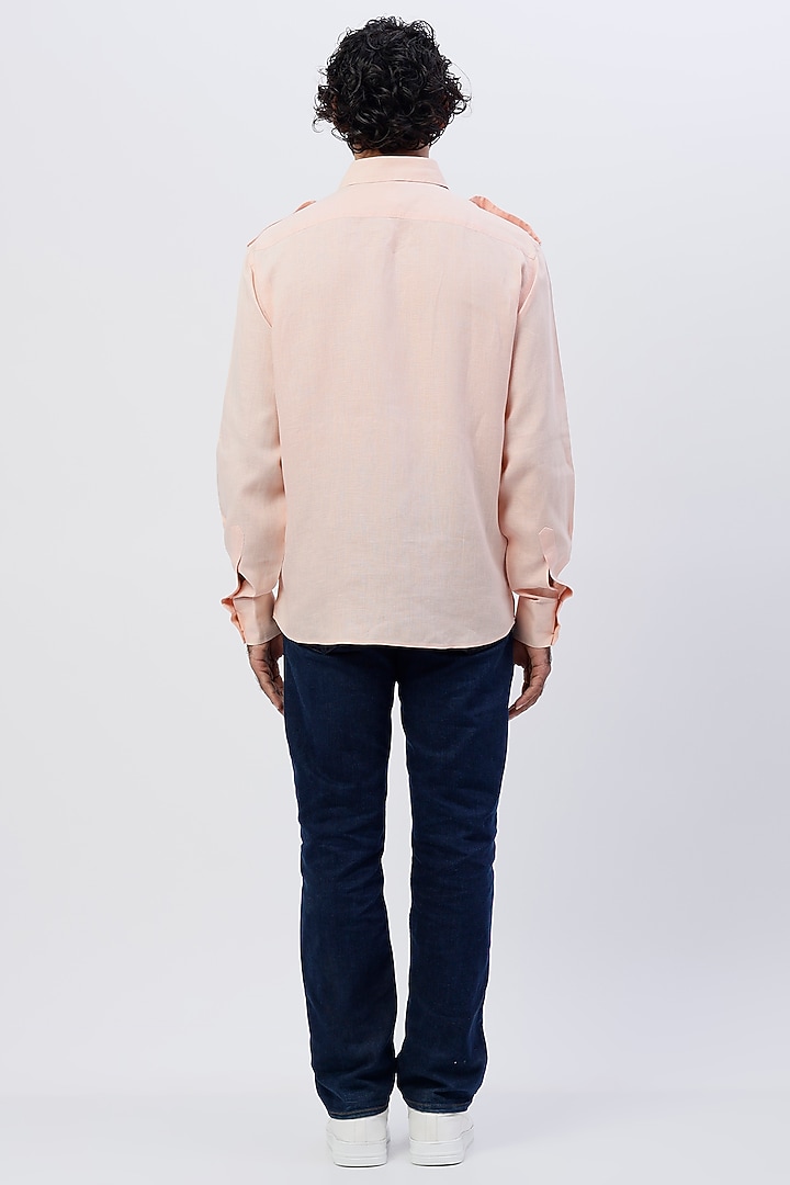 Peach Linen Party Wear Shirt by SHIRRIN DESIGN CO. MEN at Pernia's Pop Up Shop