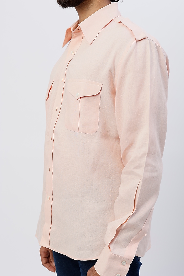 Peach Linen Party Wear Shirt by SHIRRIN DESIGN CO. MEN at Pernia's Pop Up Shop