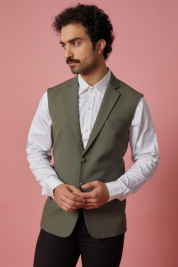 Grey Poly Silk Jacket Set by SHIRRIN DESIGN CO. MEN at Pernia's Pop Up Shop
