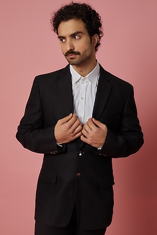 Black Linen Jacket by SHIRRIN DESIGN CO. MEN