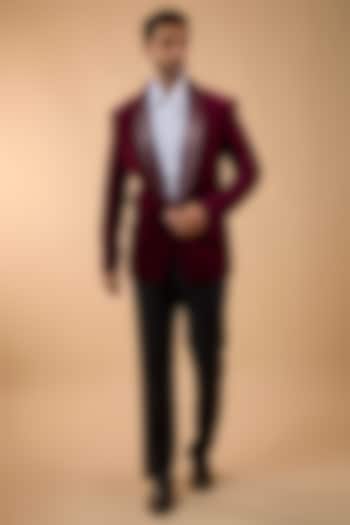 Maroon Velvet Tuxedo Set by SDS by KUSHAL SHAH at Pernia's Pop Up Shop