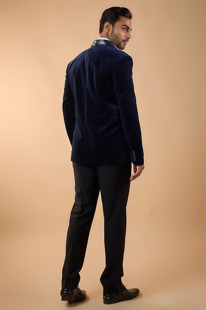 Navy Blue Velvet Tuxedo Set by SDS by KUSHAL SHAH at Pernia's Pop Up Shop