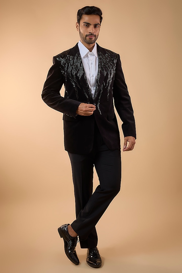 Black Velvet Tuxedo Set by SDS by KUSHAL SHAH at Pernia's Pop Up Shop