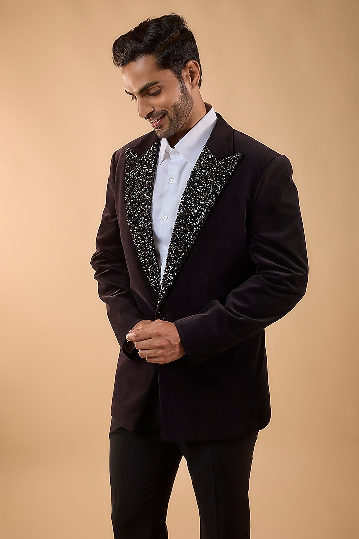 Black Velvet Tuxedo Set by SDS by KUSHAL SHAH at Pernia's Pop Up Shop