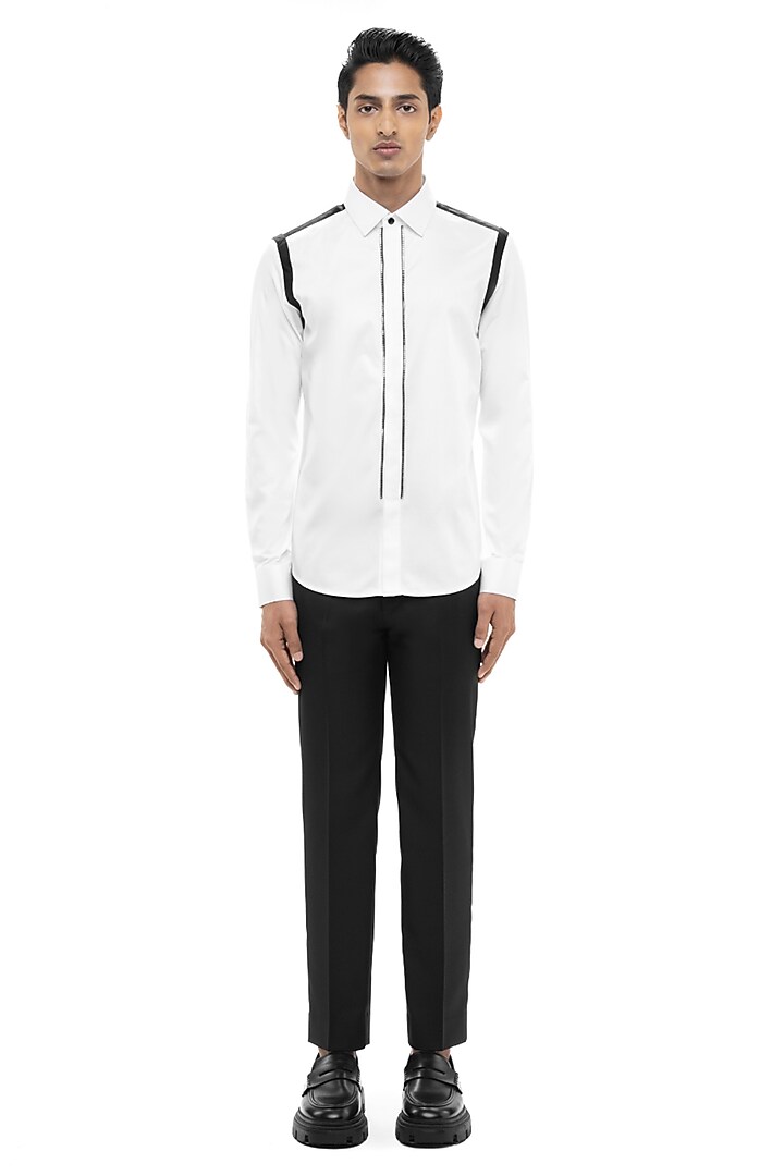 White Giza Cotton Party Wear Shirt by SDS by KUSHAL SHAH at Pernia's Pop Up Shop