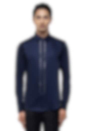 Navy Giza Cotton Party Wear Shirt by SDS by KUSHAL SHAH at Pernia's Pop Up Shop
