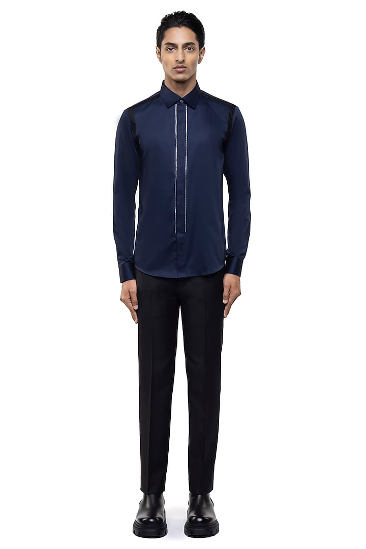 Navy Giza Cotton Party Wear Shirt by SDS by KUSHAL SHAH at Pernia's Pop Up Shop