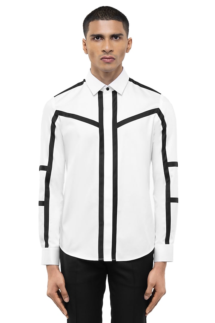 White Giza Cotton Party Wear Shirt by SDS by KUSHAL SHAH at Pernia's Pop Up Shop