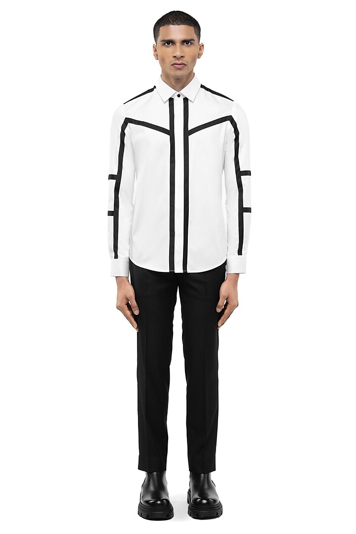 White Giza Cotton Party Wear Shirt by SDS by KUSHAL SHAH at Pernia's Pop Up Shop