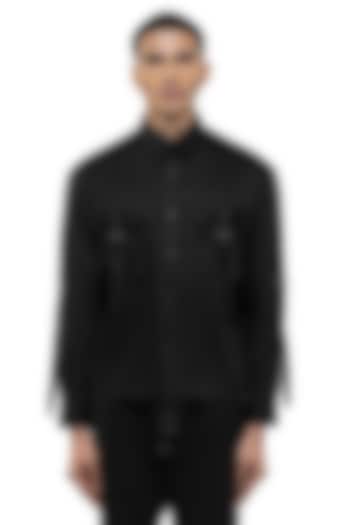 Black Giza Cotton Party Wear Shirt by SDS by KUSHAL SHAH at Pernia's Pop Up Shop